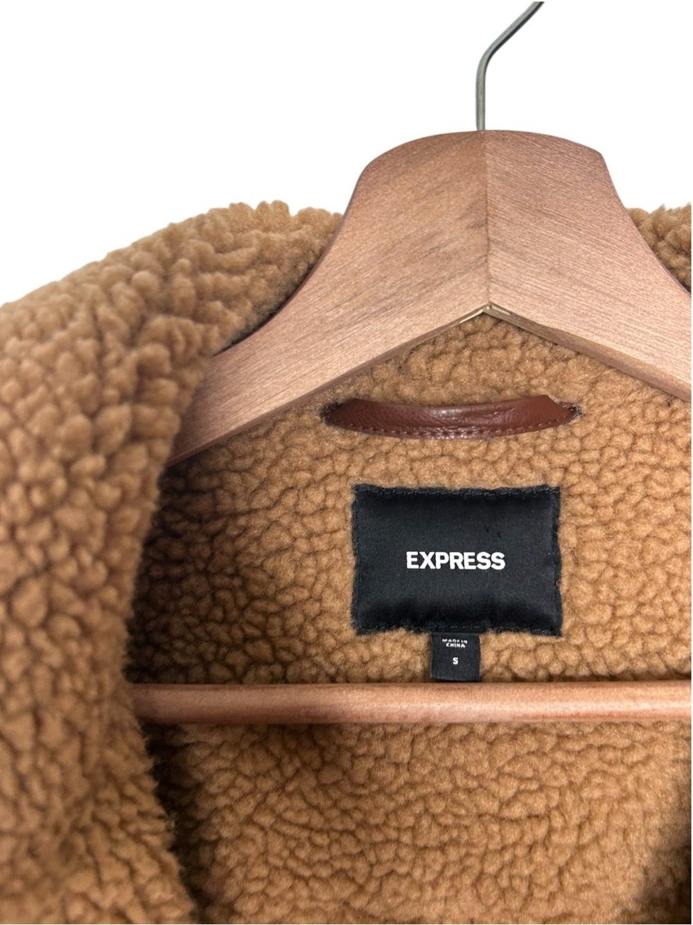 Express Faux Suede Sherpa Teddy Moto Jacket Brown Oversized Women’s Size Small - Picture 5 of 10